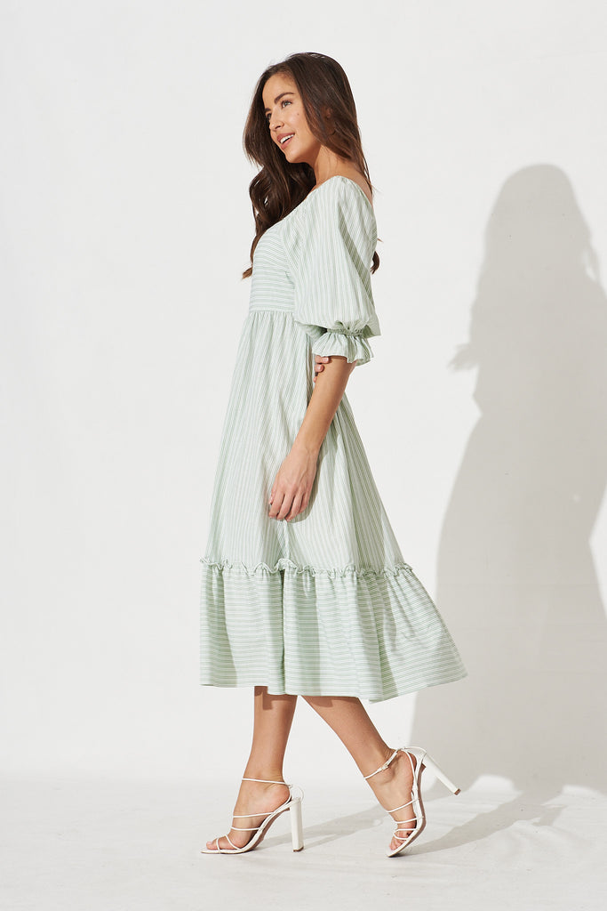 Charice Midi Dress In Green With White Stripe - side