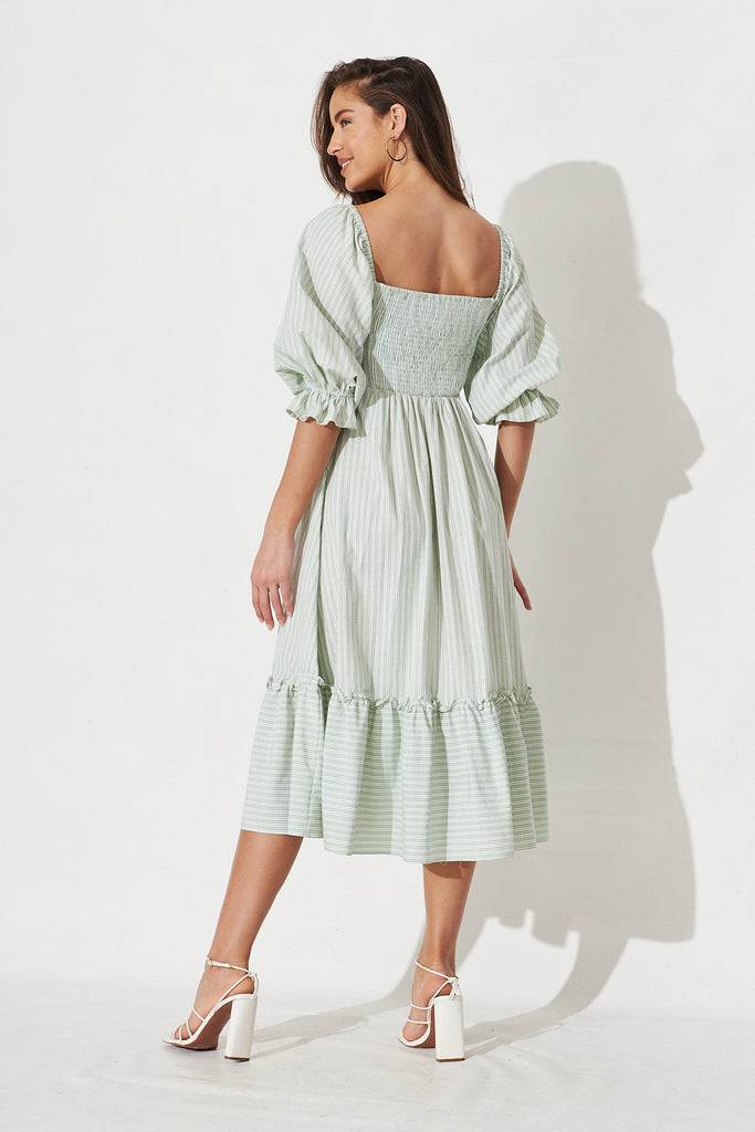 Charice Midi Dress In Green With White Stripe - back