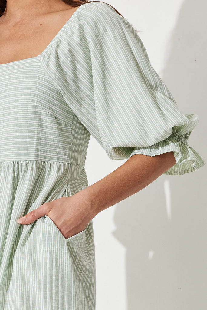 Charice Midi Dress In Green With White Stripe - detail