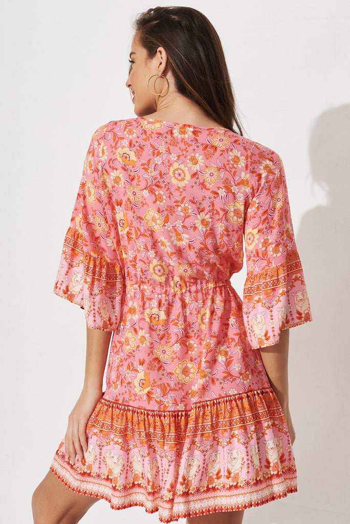 Parie Dress In Pink With Multi Boho Floral - back