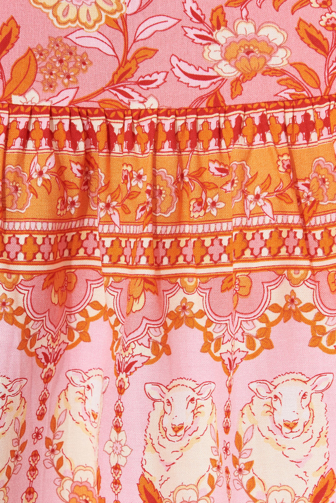 Parie Dress In Pink With Multi Boho Floral - fabric