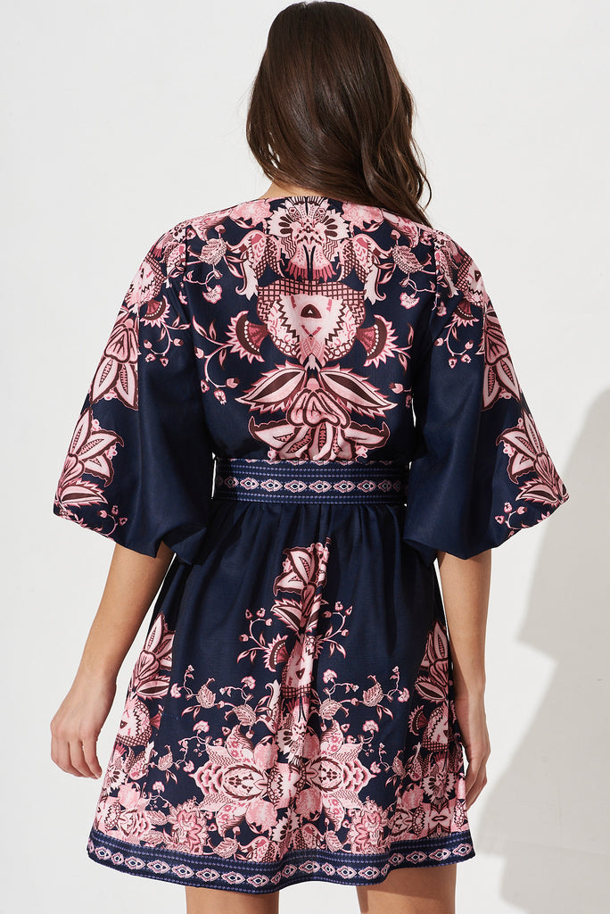 Amira Shirt Dress In Navy With Blush Floral - back