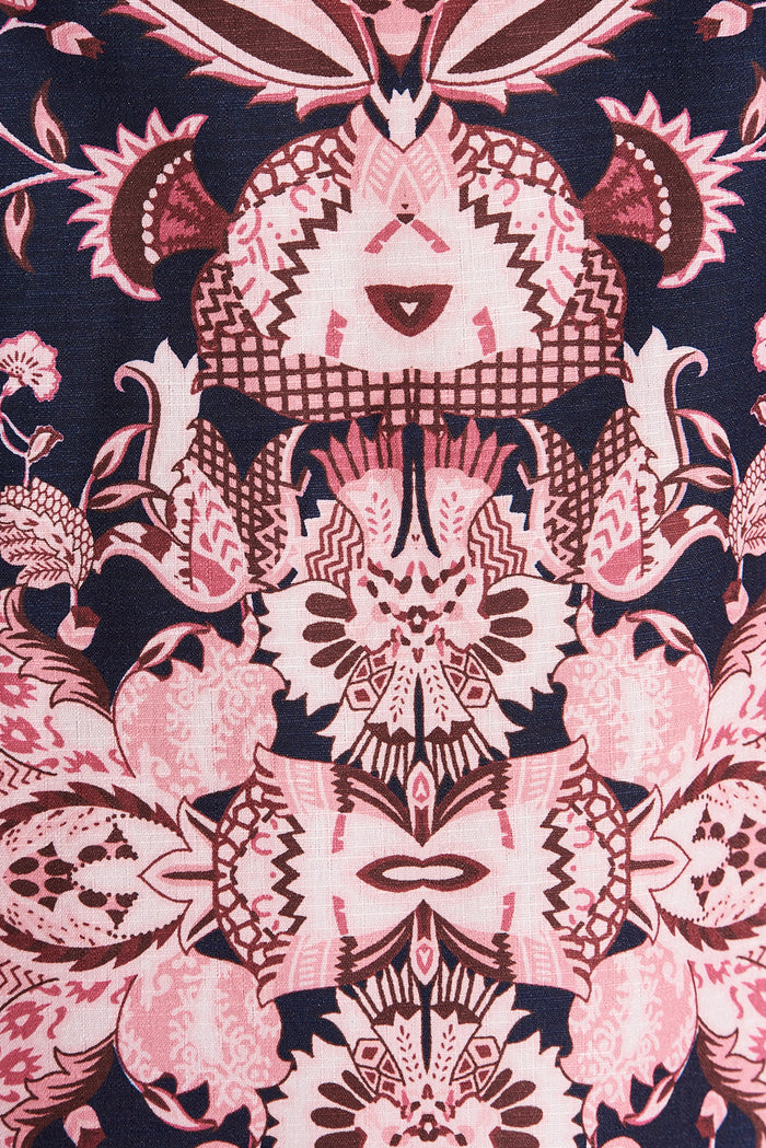 Amira Shirt Dress In Navy With Blush Floral - fabric