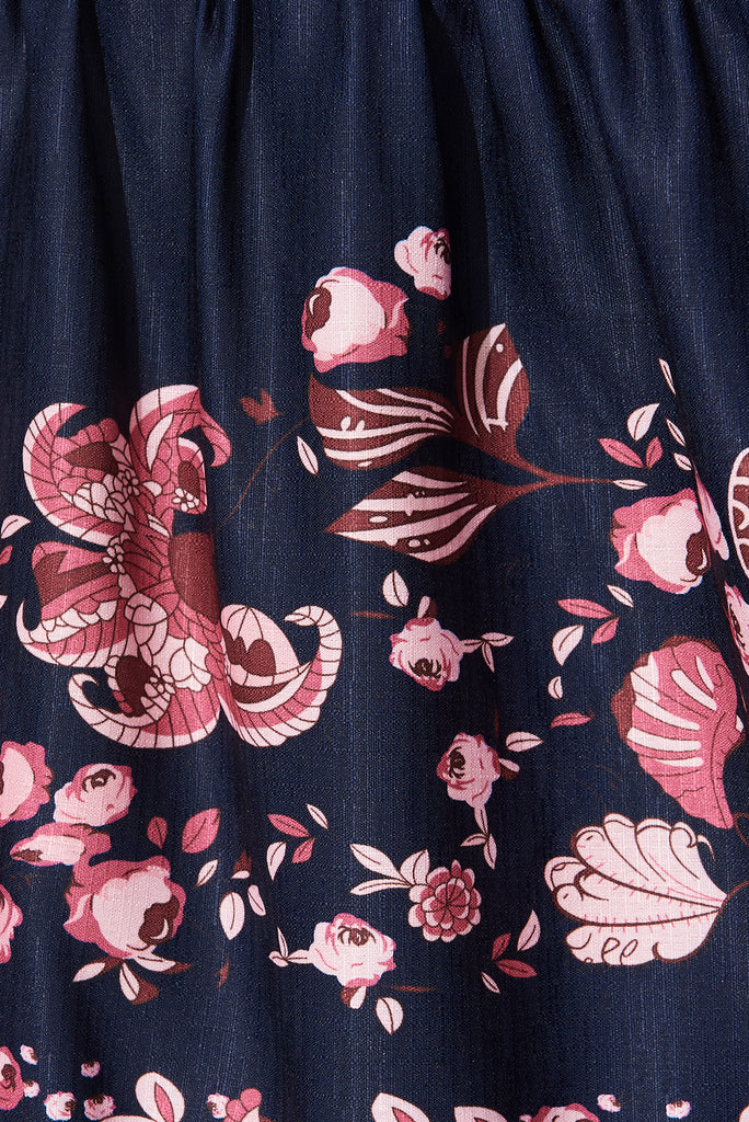 Piper Midi Dress In Navy With Blush Floral - fabric