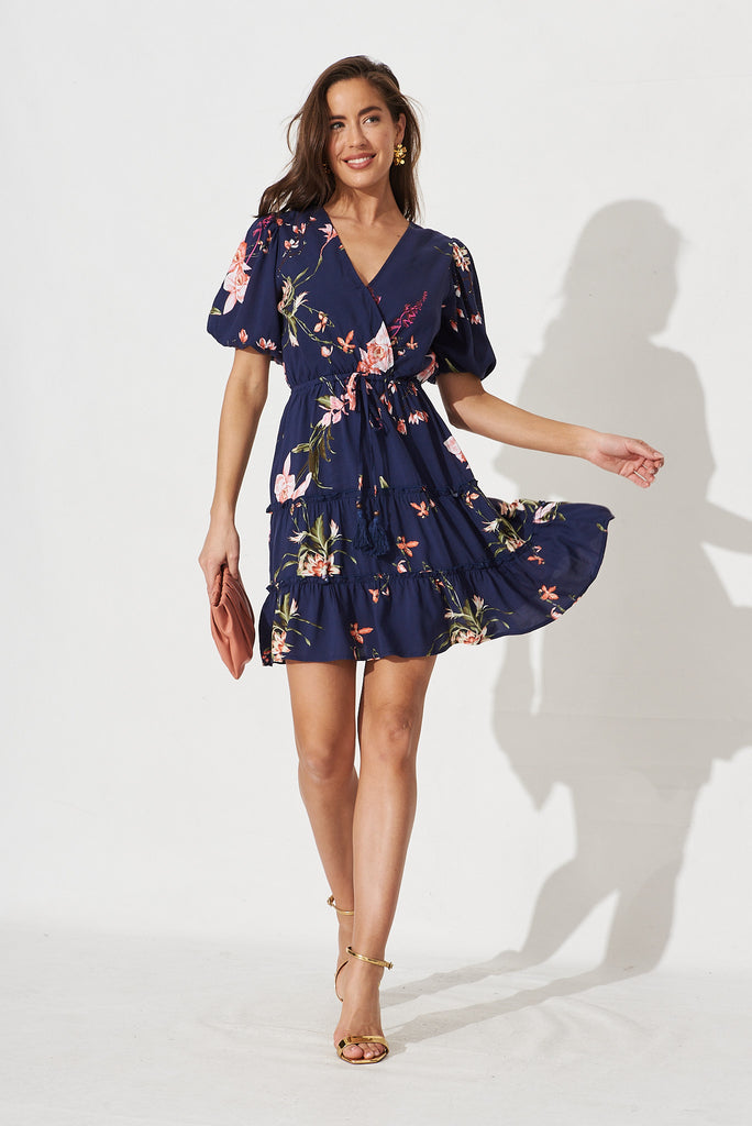Kirby Dress in Navy with Apricot - full length