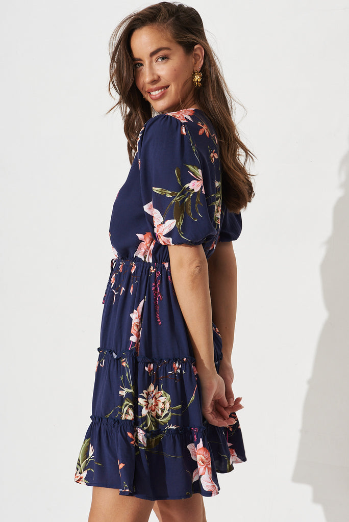 Kirby Dress in Navy with Apricot - side