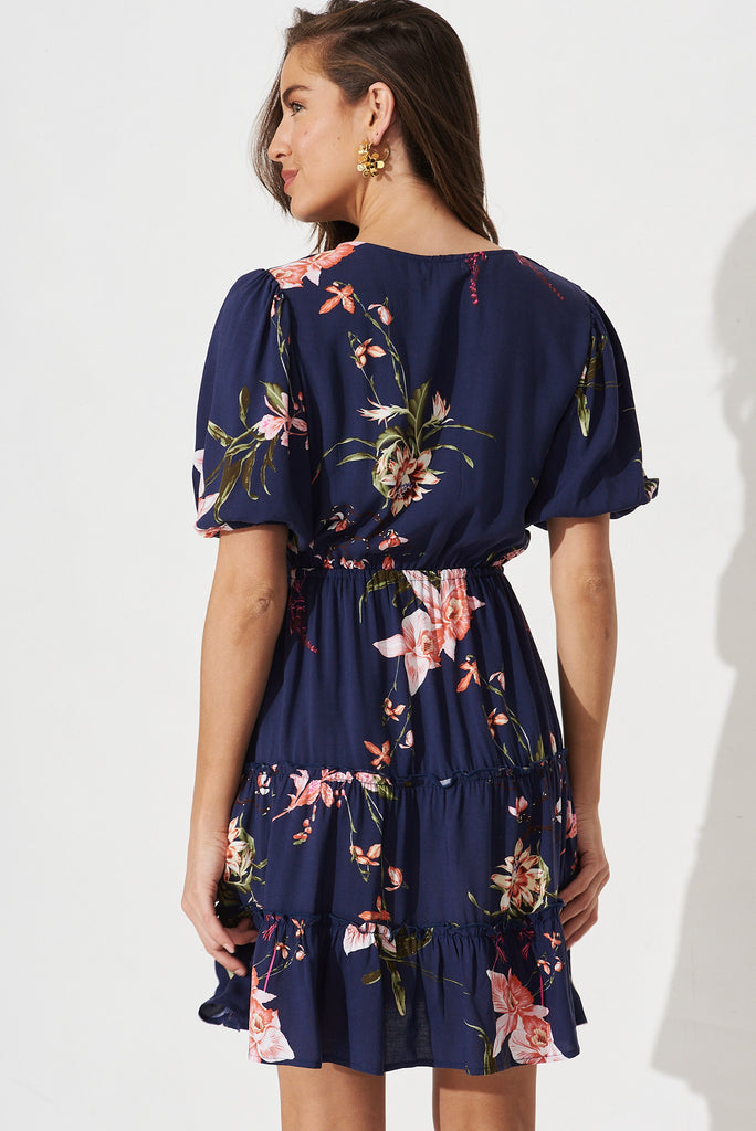 Kirby Dress in Navy with Apricot - back