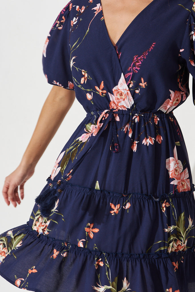 Kirby Dress in Navy with Apricot - detail