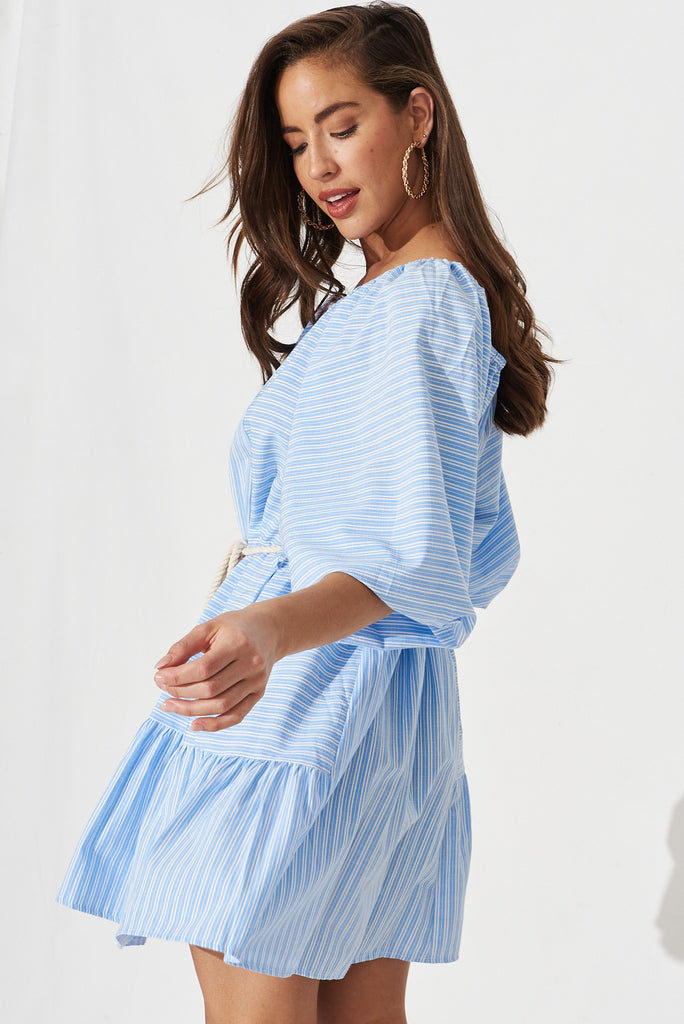 Talina Smock Dress In Blue With White Stripe - side