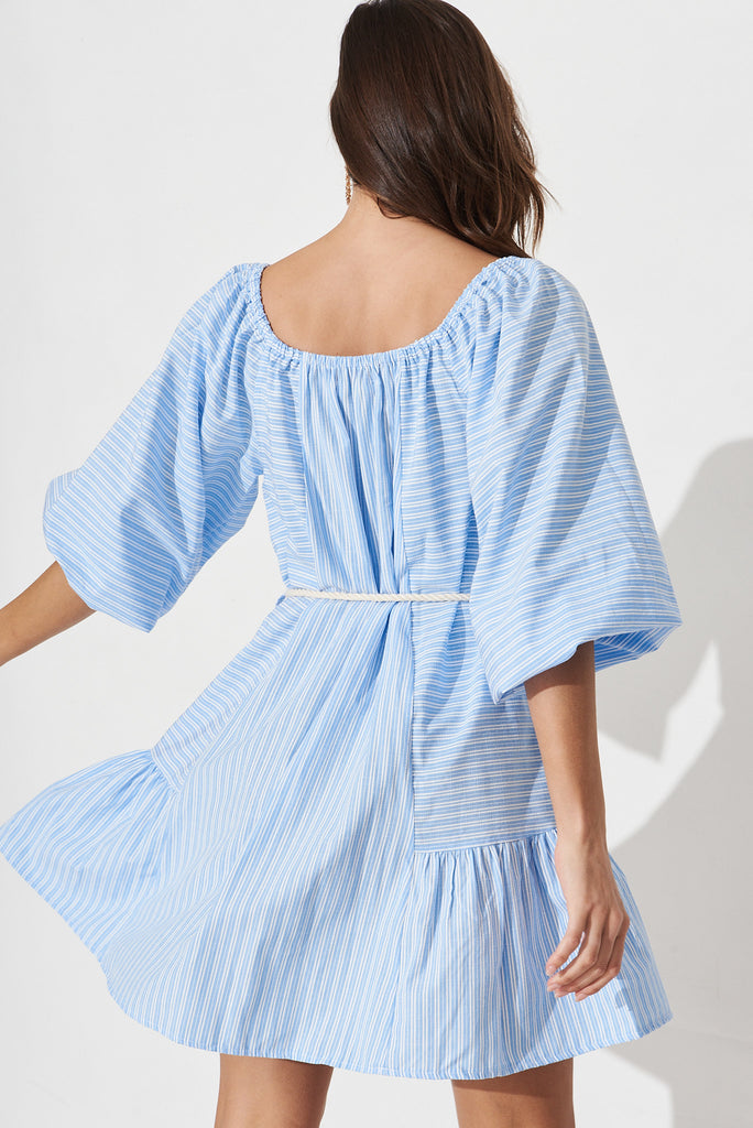 Talina Smock Dress In Blue With White Stripe - back