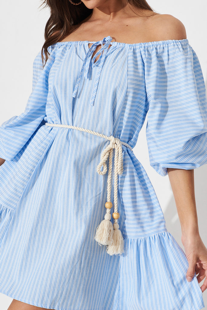 Talina Smock Dress In Blue With White Stripe - detail