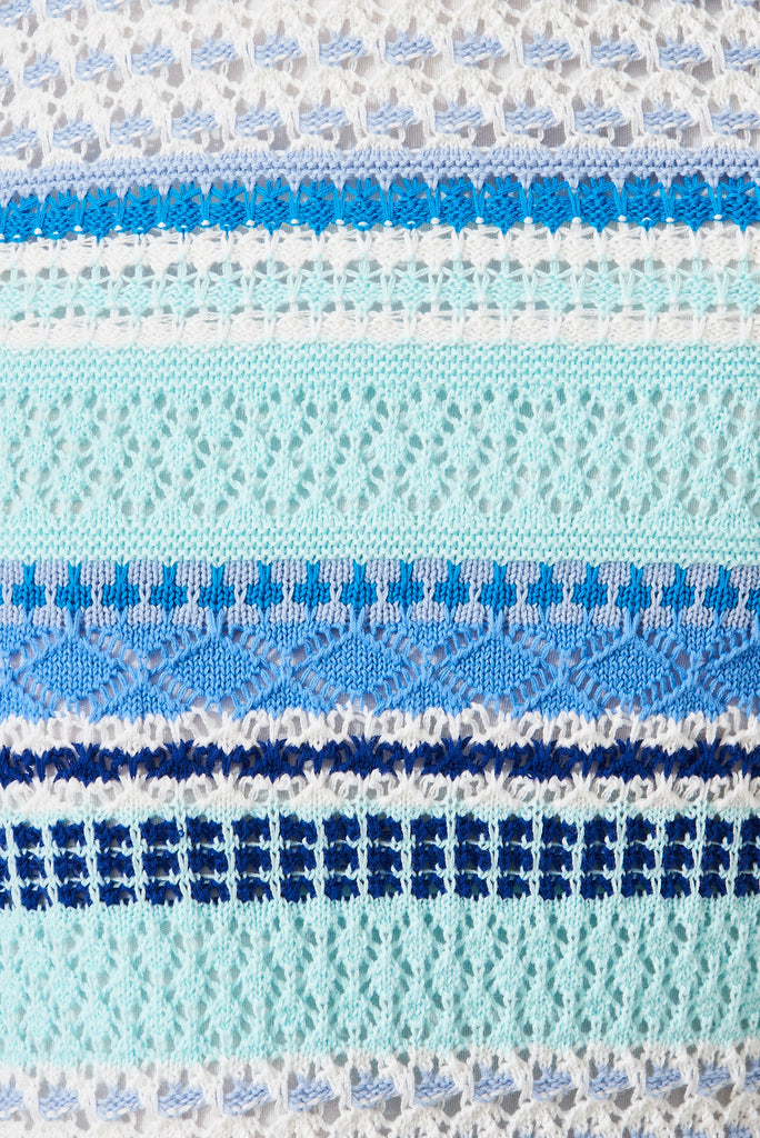 Clarissa Midi Dress In White With Blue Stripe Crochet - fabric