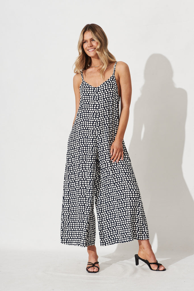 Lista Midi Jumpsuit In Navy With White Spot - full length
