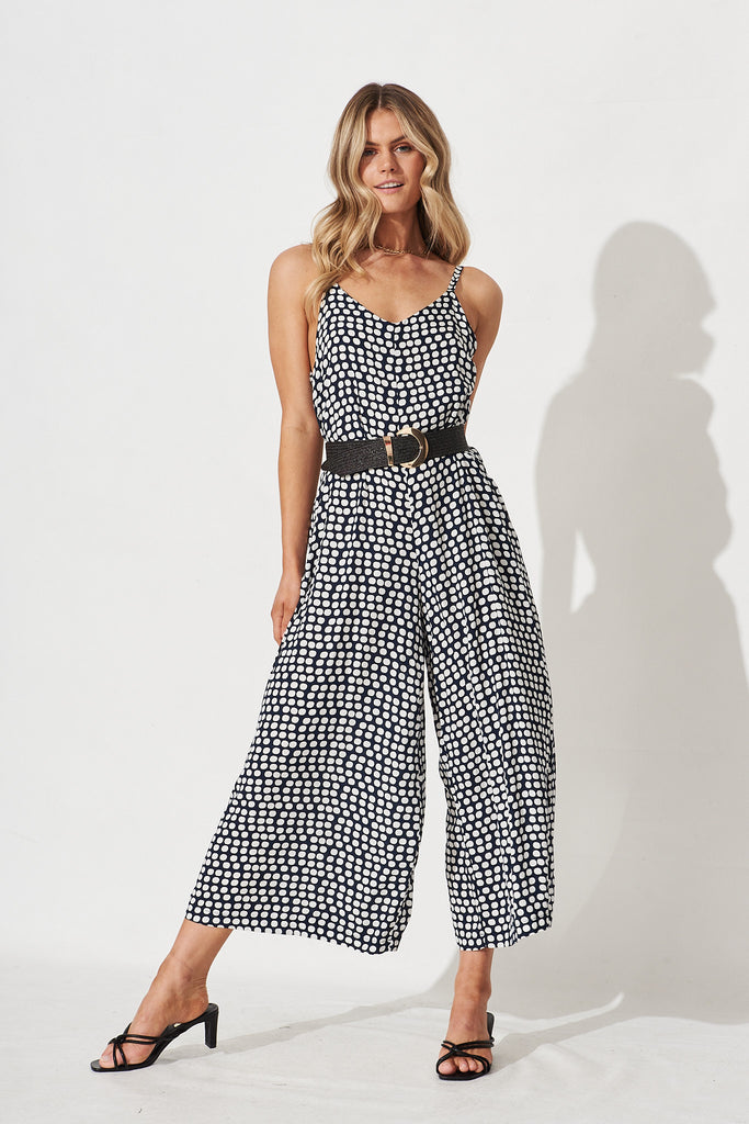 Lista Midi Jumpsuit In Navy With White Spot - full length