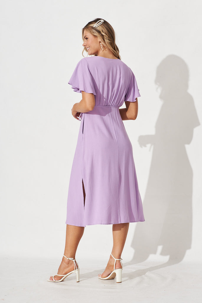Amaria Midi Dress in Purple Linen Blend - back