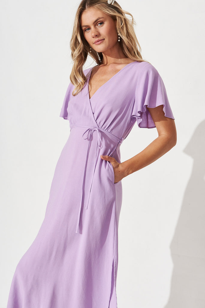 Amaria Midi Dress in Purple Linen Blend - front
