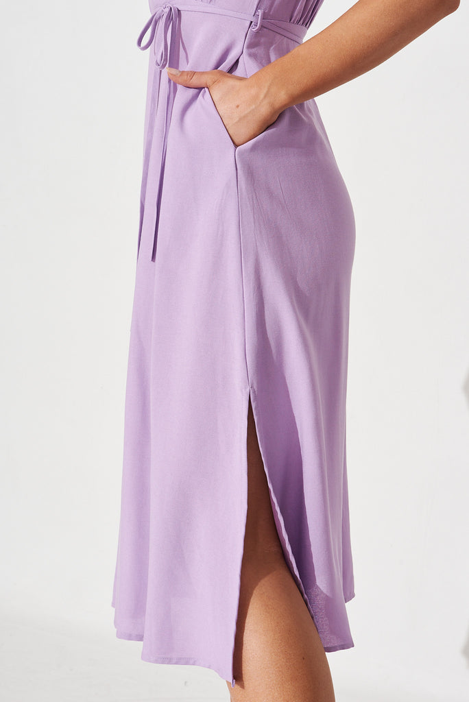 Amaria Midi Dress in Purple Linen Blend - detail
