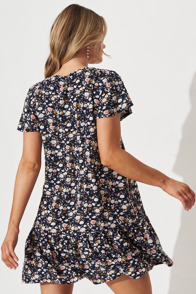 Mariachi Dress In Navy Ditsy Floral - back