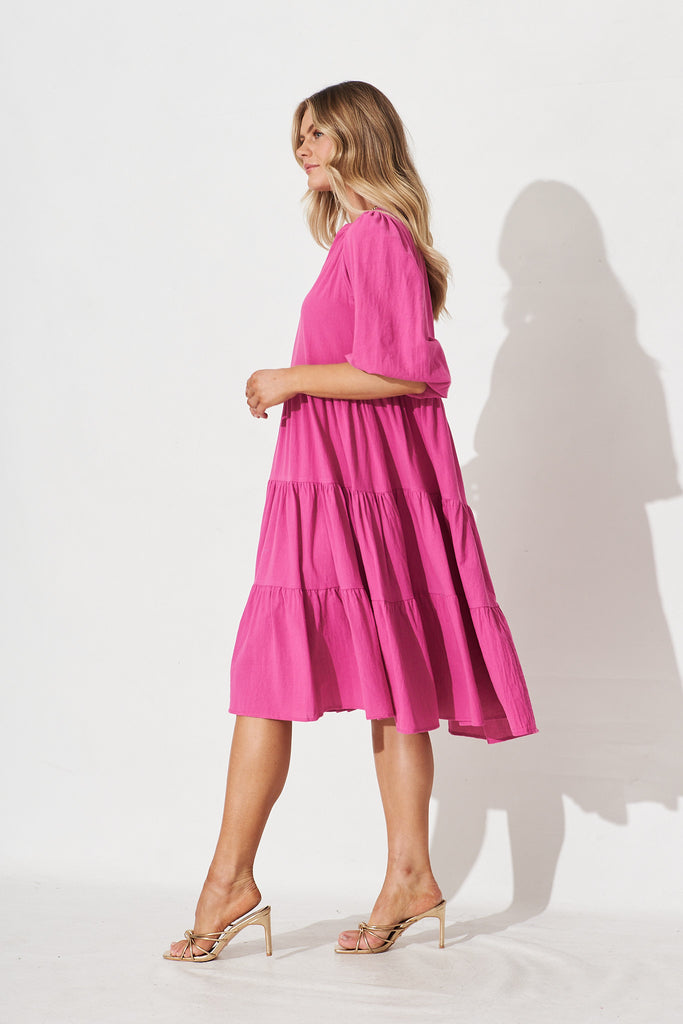 Kehlana Tiered Midi Dress In Magenta Cotton - side