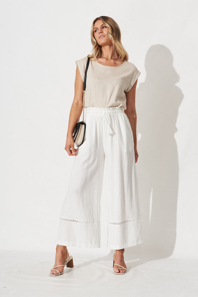 Amelia Pants In White Linen Blend - full length
