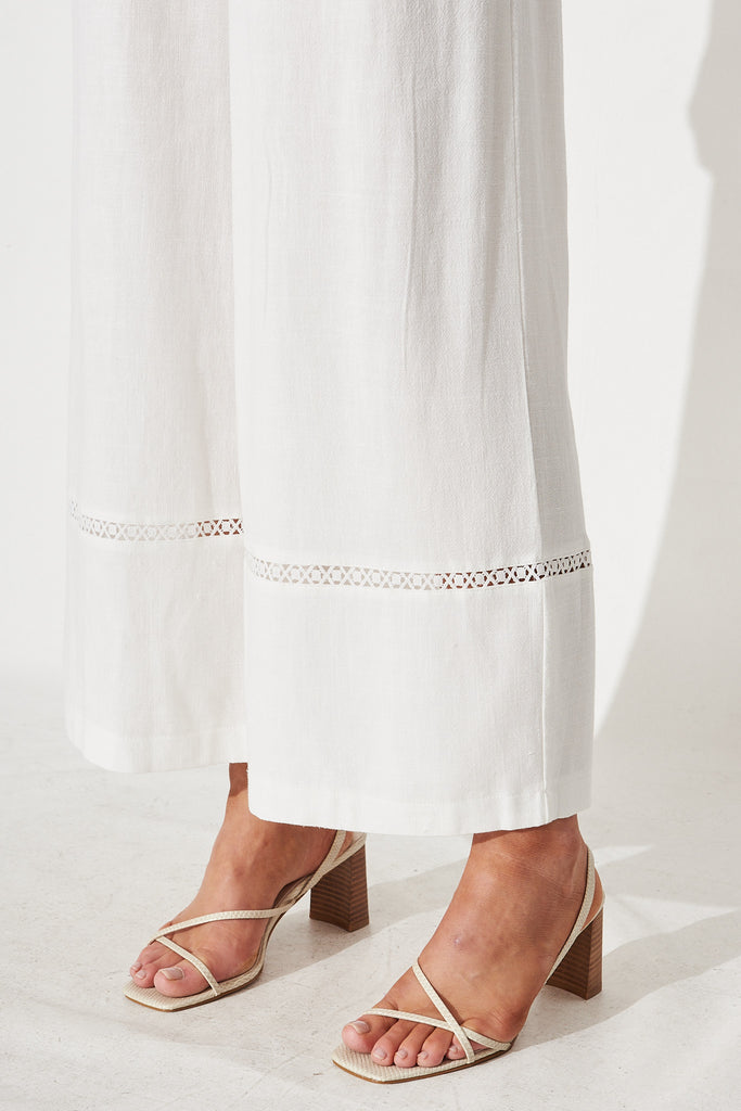 Amelia Pants In White Linen Blend - detail