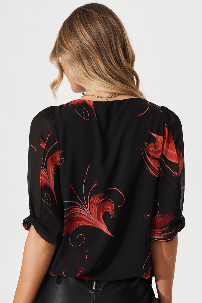 Pennie Top In Black With Red Print - back