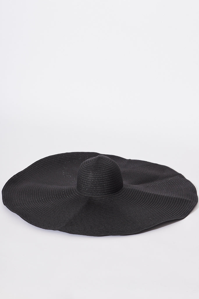 August + Delilah Positano Wide Brim Straw Hat In Black - flatlay
