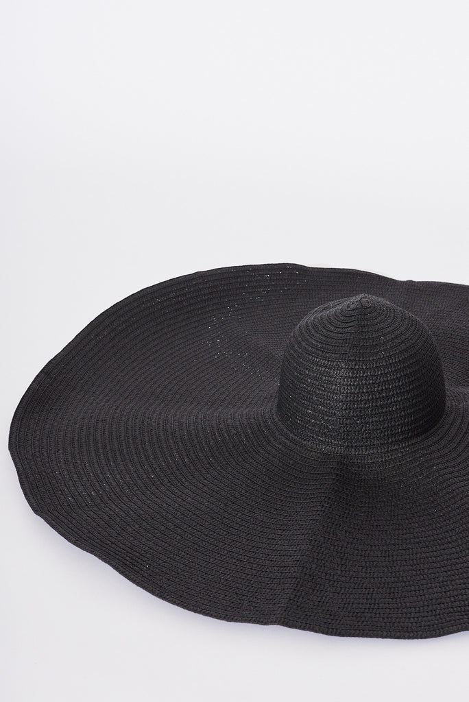 August + Delilah Positano Wide Brim Straw Hat In Black - detail
