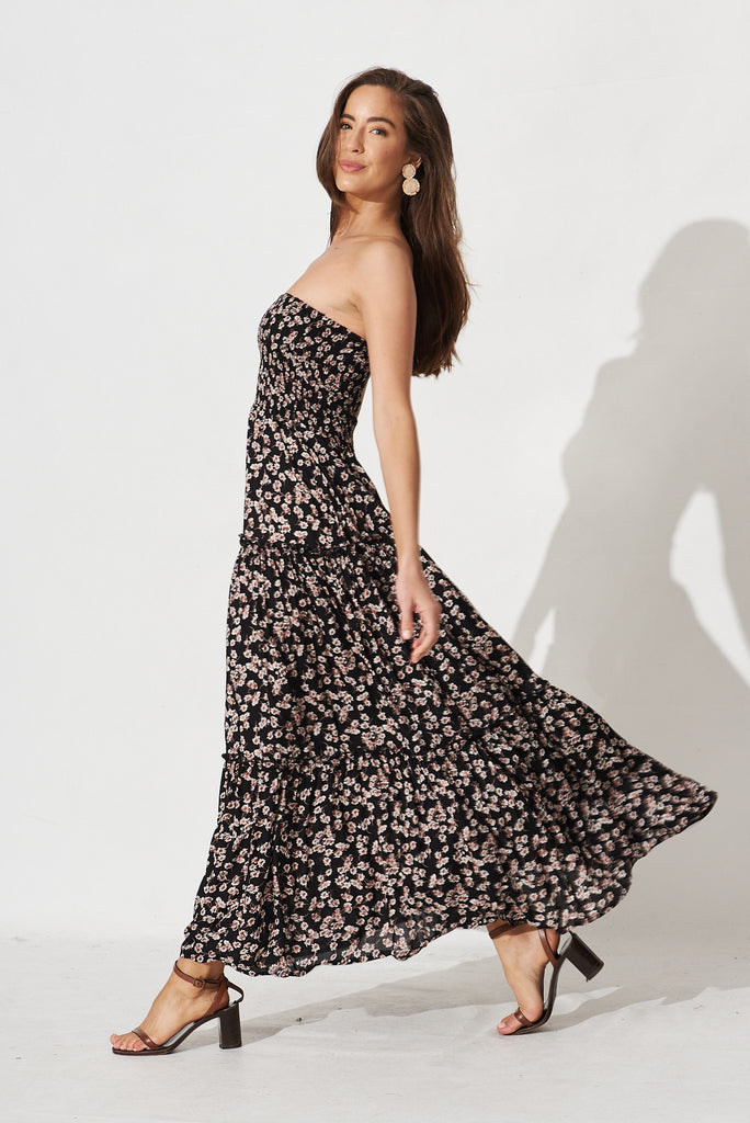 Desert Dream Maxi Dress In Black with Brown Floral - side