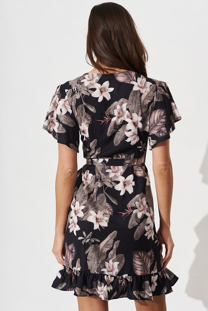 Relic Wrap Dress In Black Tropical Floral - back