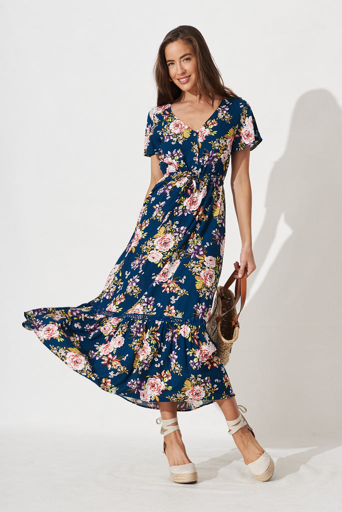 Lolana Maxi Dress In Teal Floral - full length