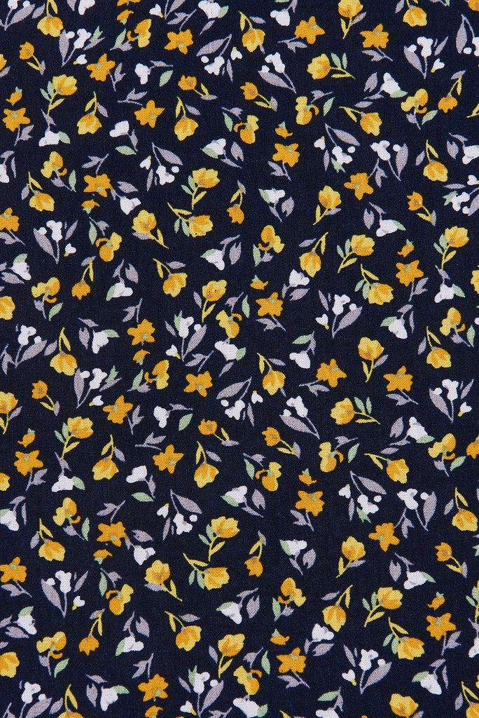 Darellie Smock Dress In Navy With Yellow Floral - fabric