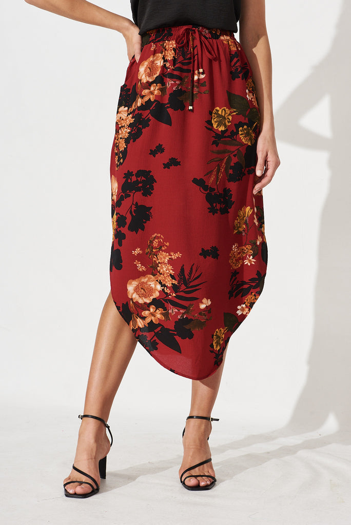 Laylah Skirt In Red With Black Floral - front
