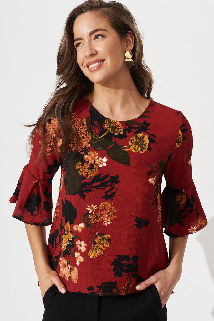 Tai Top In Red With Black Floral