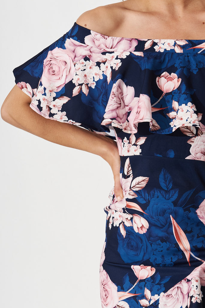 Amelie Midi Dress In Navy Multi Floral - detail