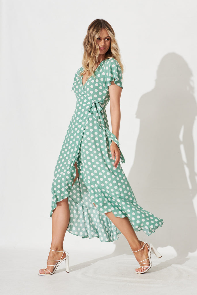 Emmerson Midi Dress In Green With White Polka Dot - side