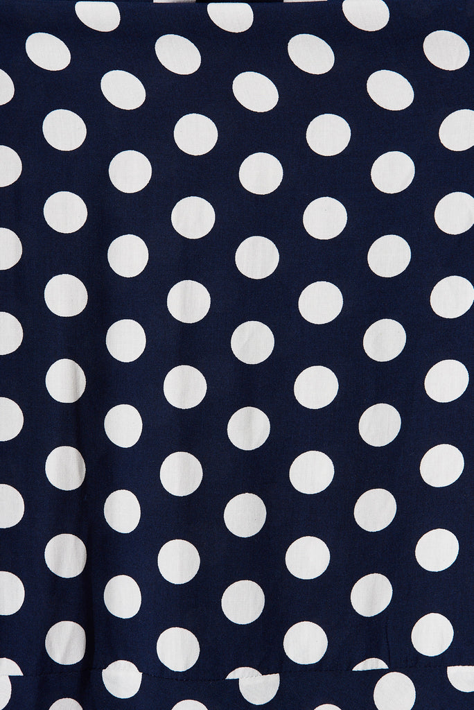 Alivia Midi Dress In Navy With White Polka Dot - fabric
