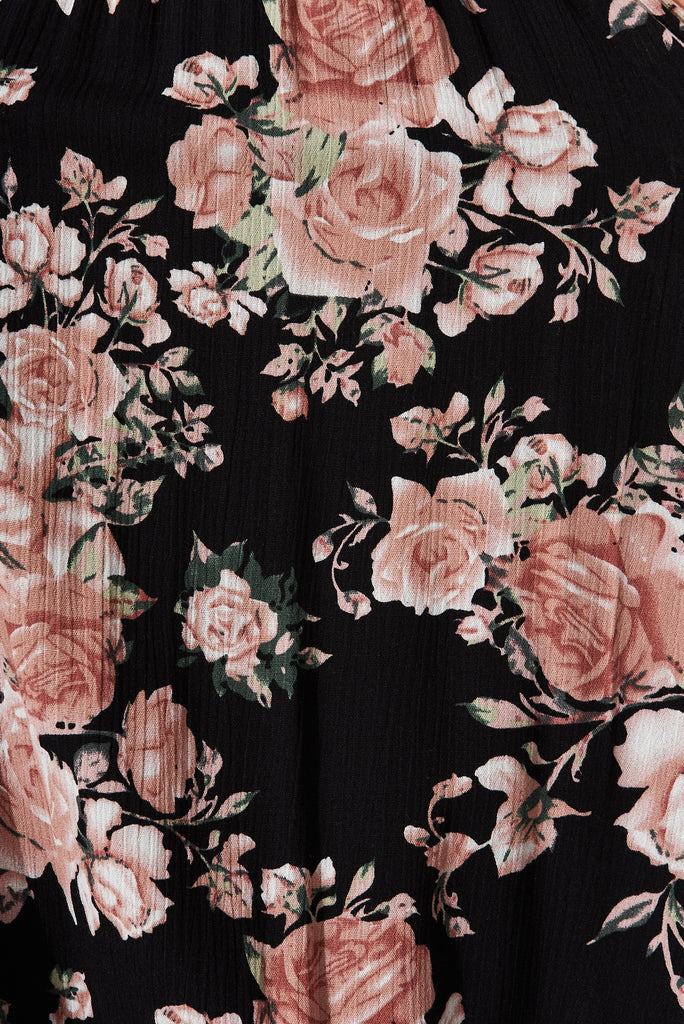 Roxy Maxi Dress In Black And Pink Floral - fabric