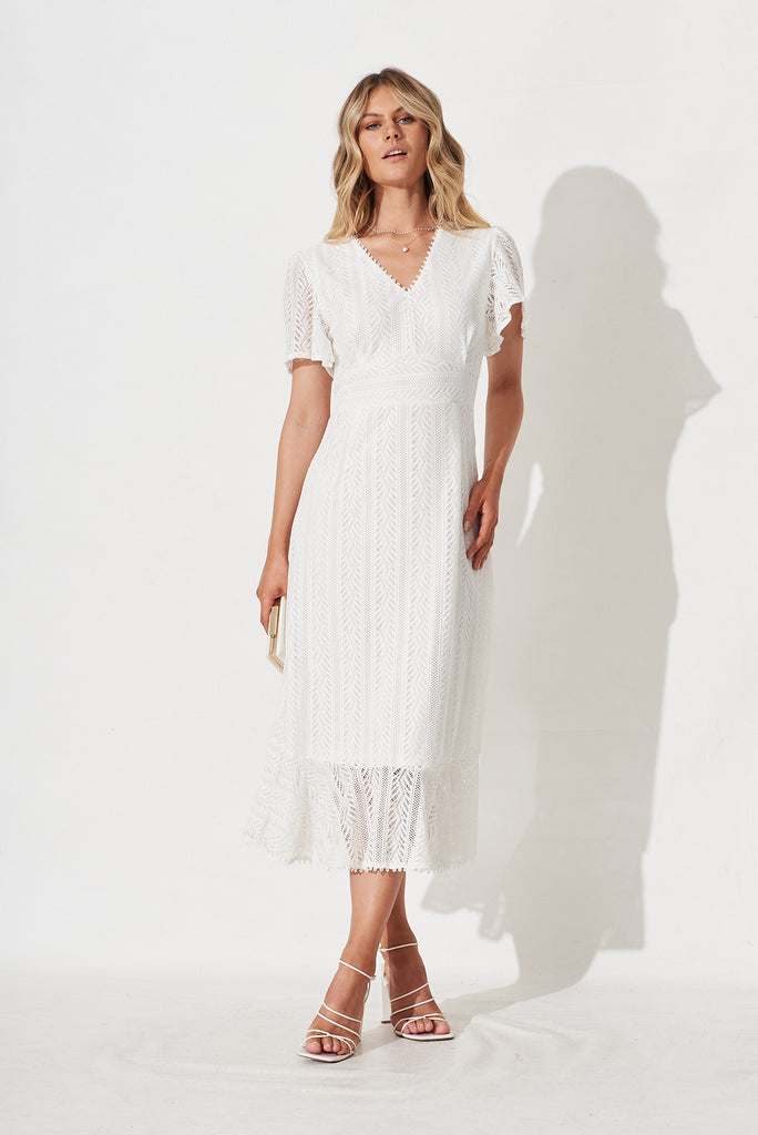 Lorena Midi Dress In White Lace - full length