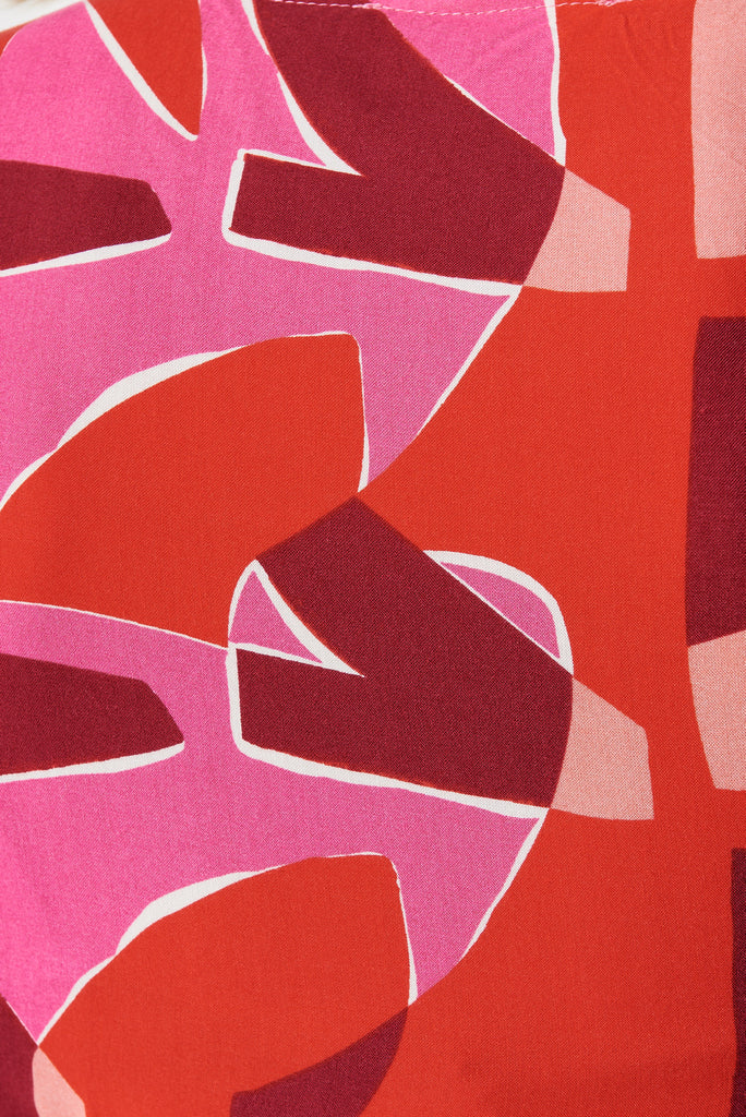 Rosalee Top In Pink Geometric - fabric