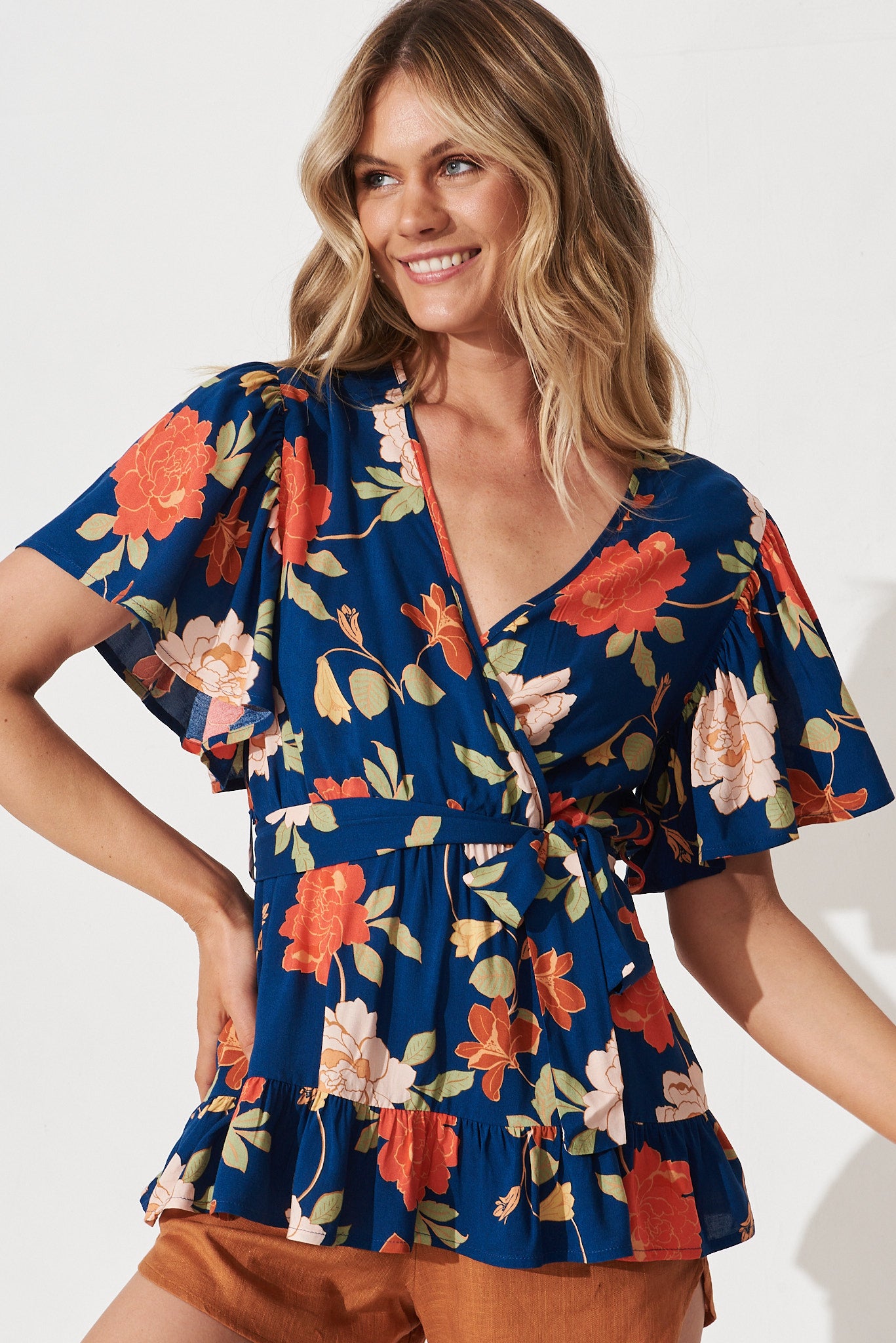 Inessa Top In Navy And Pink Floral - front