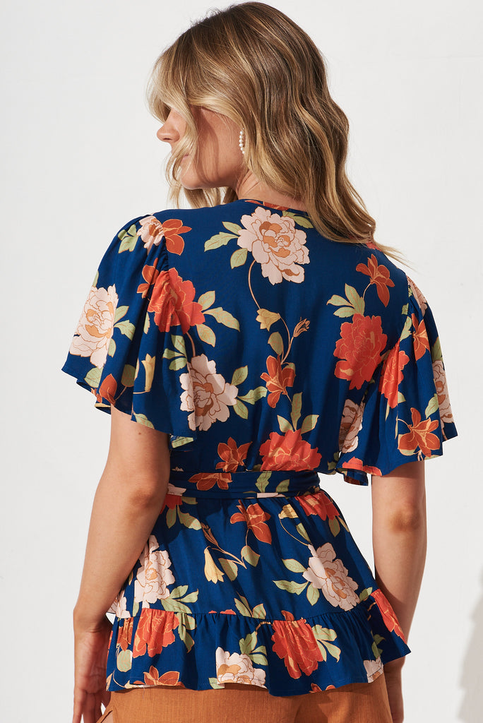 Inessa Top In Navy And Pink Floral - back