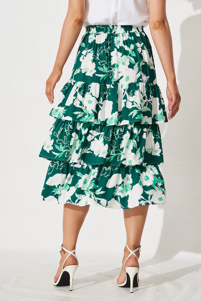 Saige Midi Skirt in Teal Floral - back