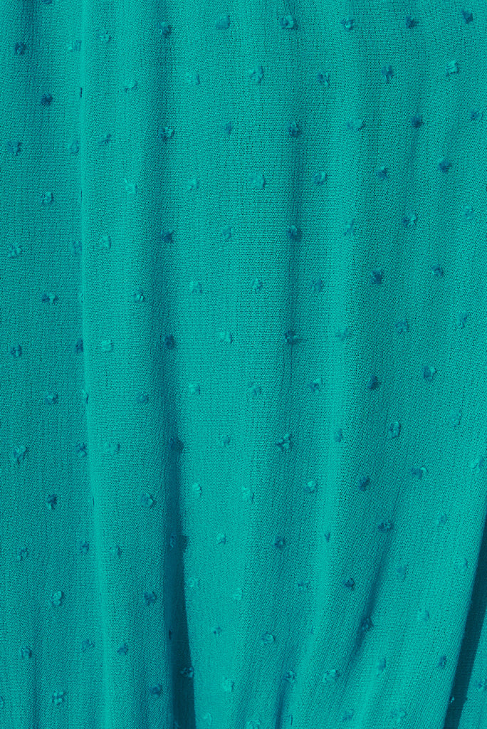Roxy Maxi Dress In Turquoise Swiss Dot - fabric