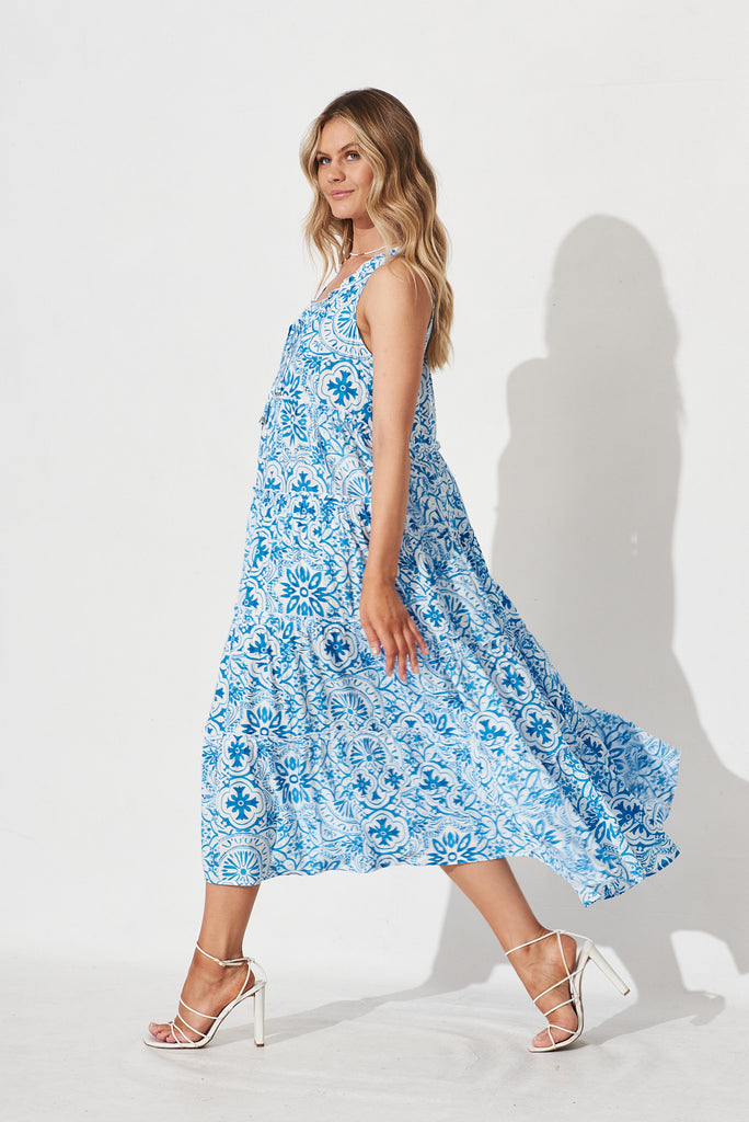 Ophelia Maxi Dress In Blue Tile Print - side