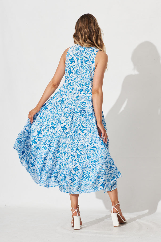 Ophelia Maxi Dress In Blue Tile Print - back