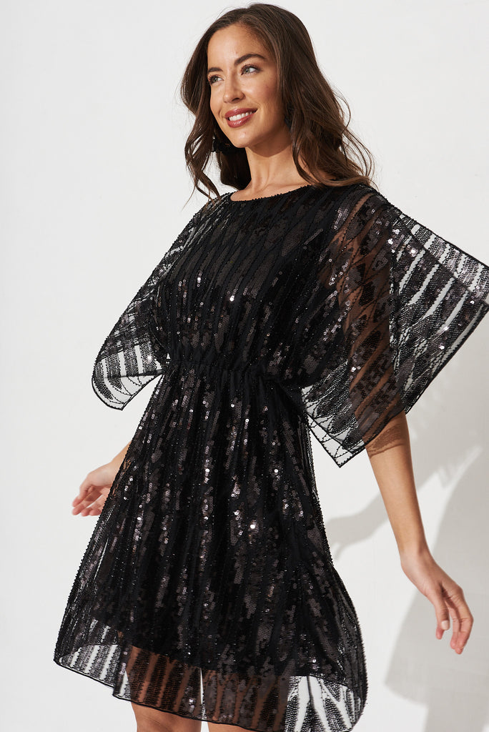 Prosecco Sequin Dress in Black - front