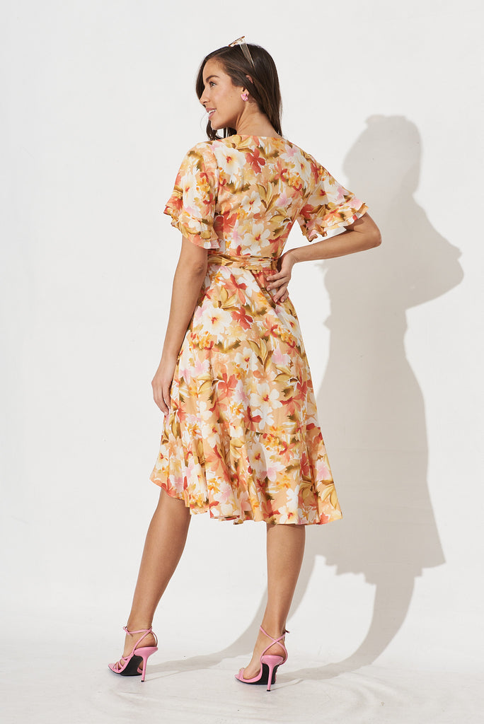 Felicidad Midi Wrap Dress in White And Pink Floral - back