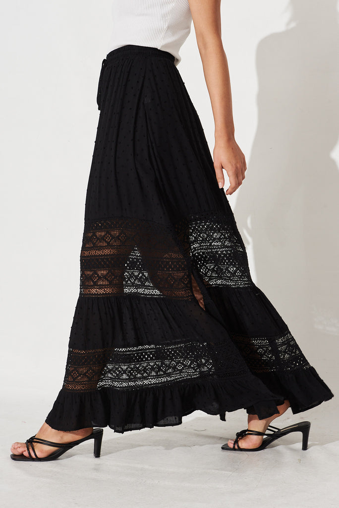 Bowie Maxi Skirt In Black With Lace Detail - side