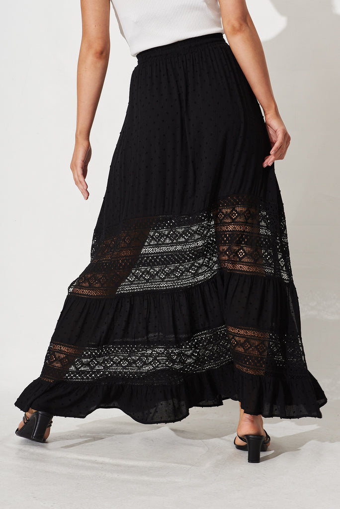 Bowie Maxi Skirt In Black With Lace Detail - back